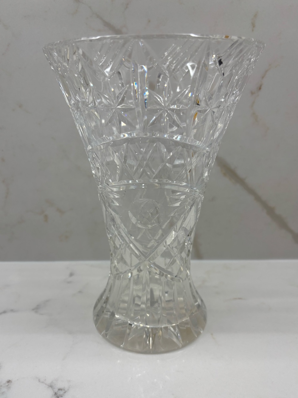 Vintage Heavy Clear Cut Crystal Starburst Bohemian Decorative Vase